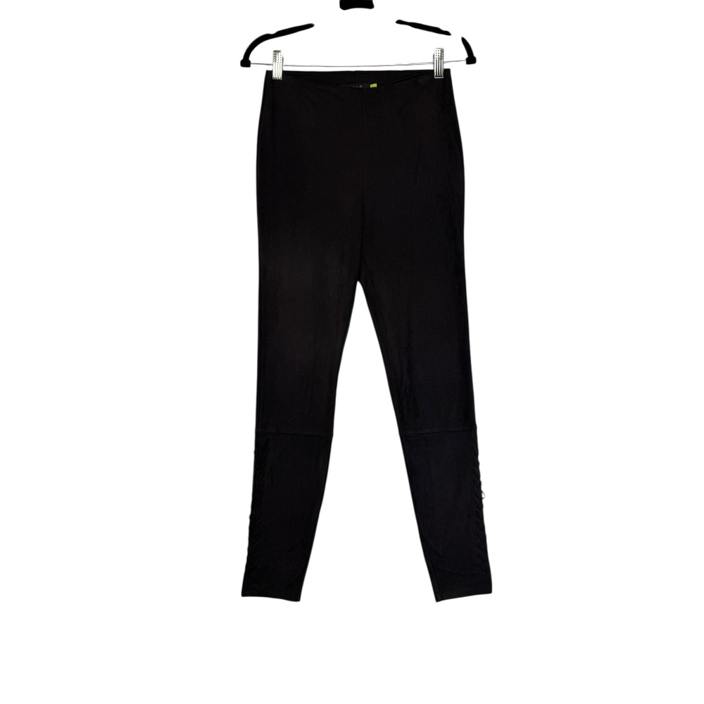 Lysse Empire Ponte Knit Leggings Black Lace Up Side Seam Pull On Gothcore Edgy A - Picture 2 of 11